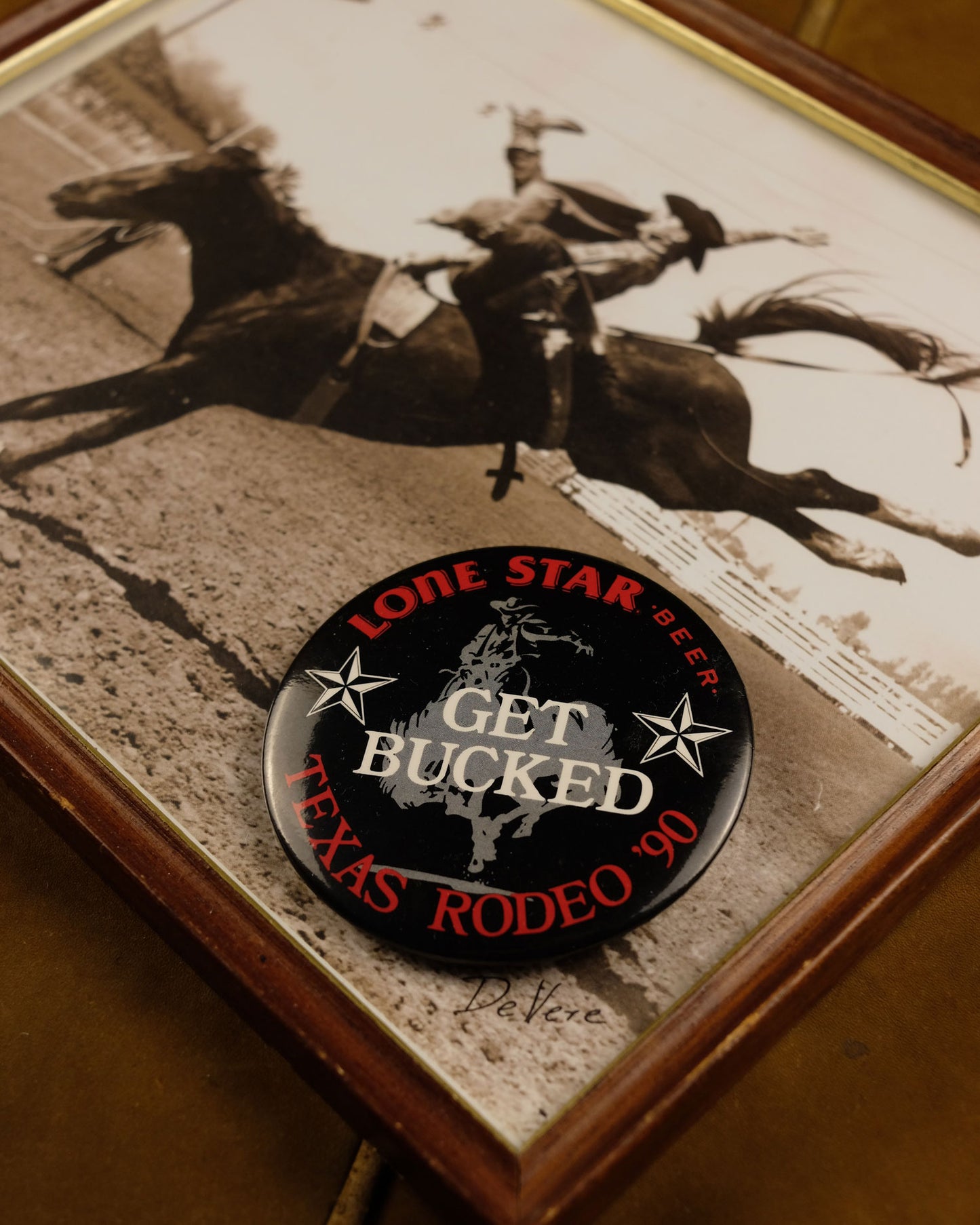 Lone Star Beer "Get Bucked" Texas Rodeo '90 Badge