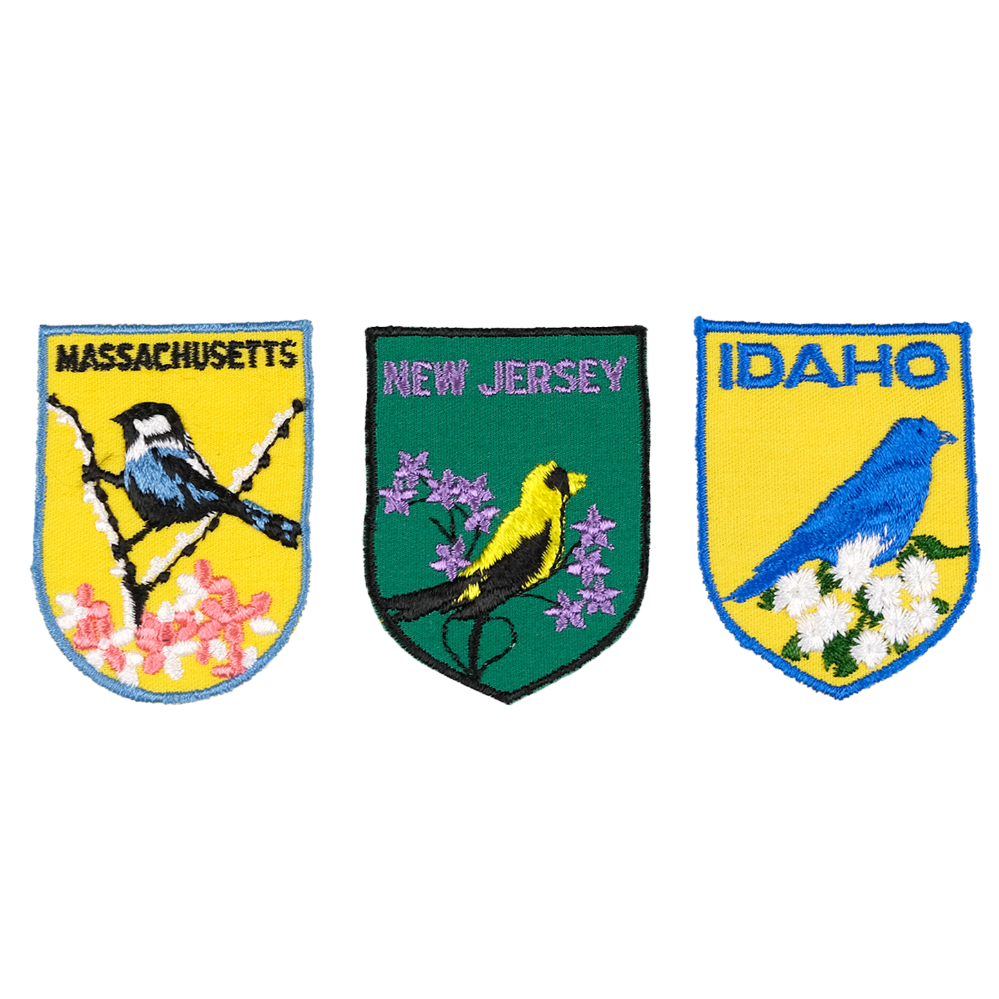 Three Bird States Embroidered Patch Trio
