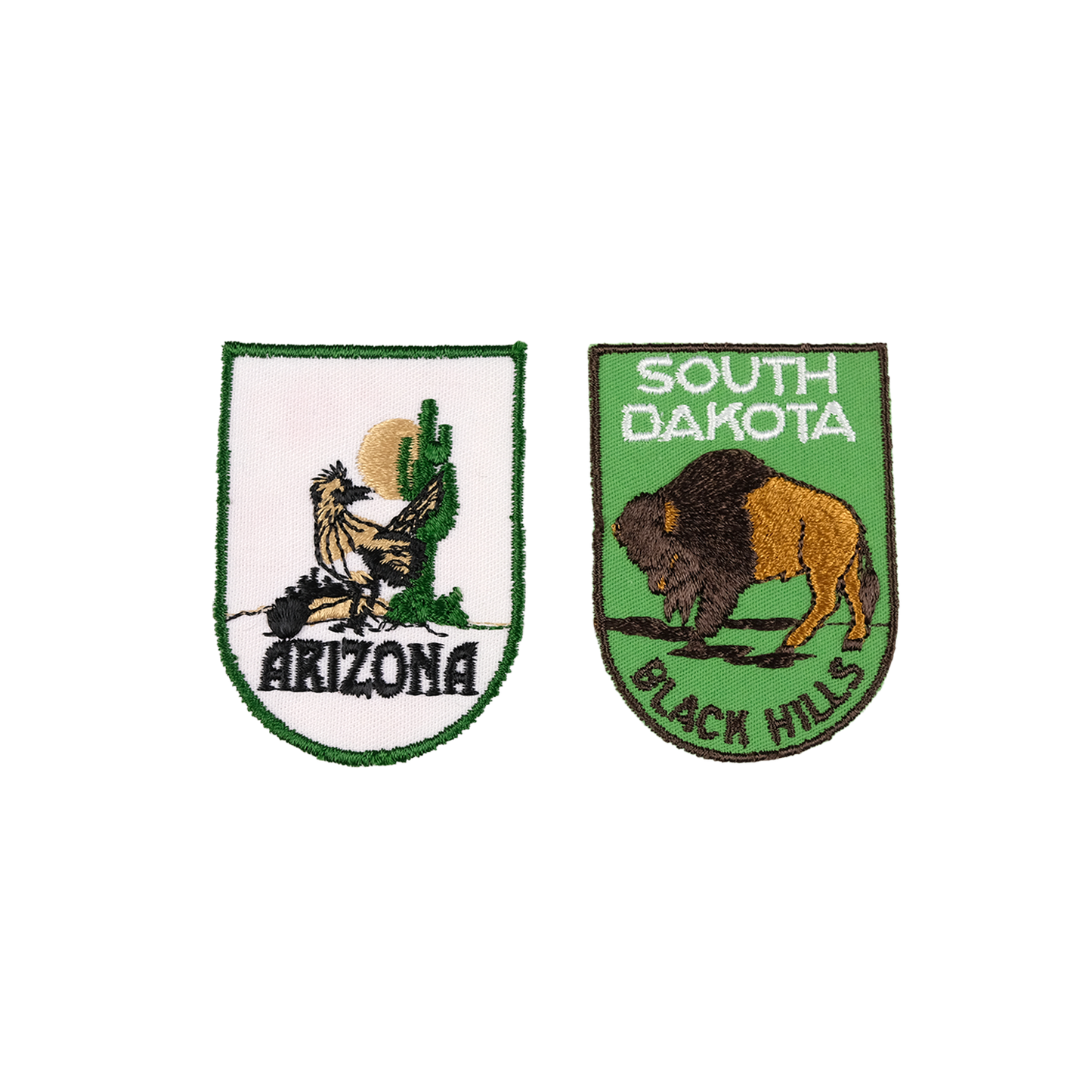 Cactus Wren & Buffalo Embroidered Patch Duo