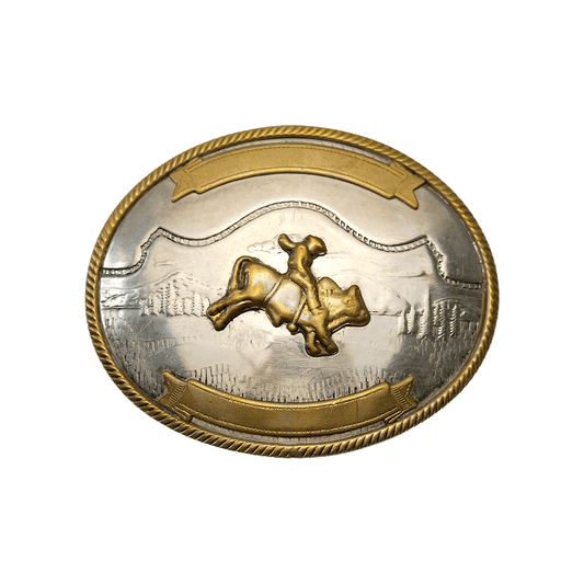 Silver Bull Riding Rodeo Buckle