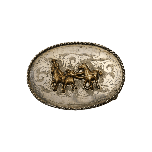 Silver Team Roping Rodeo Buckle