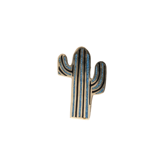 Sterling Turquoise Inlay Cactus Brooch