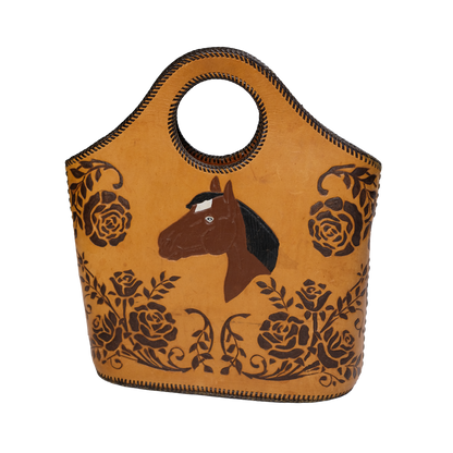 Tooled Leather Horse Tote